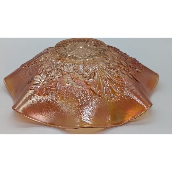 Northwood Grape Leaves Blossoms and Palms back pattern carnival glass dish light - Picture 13 of 16